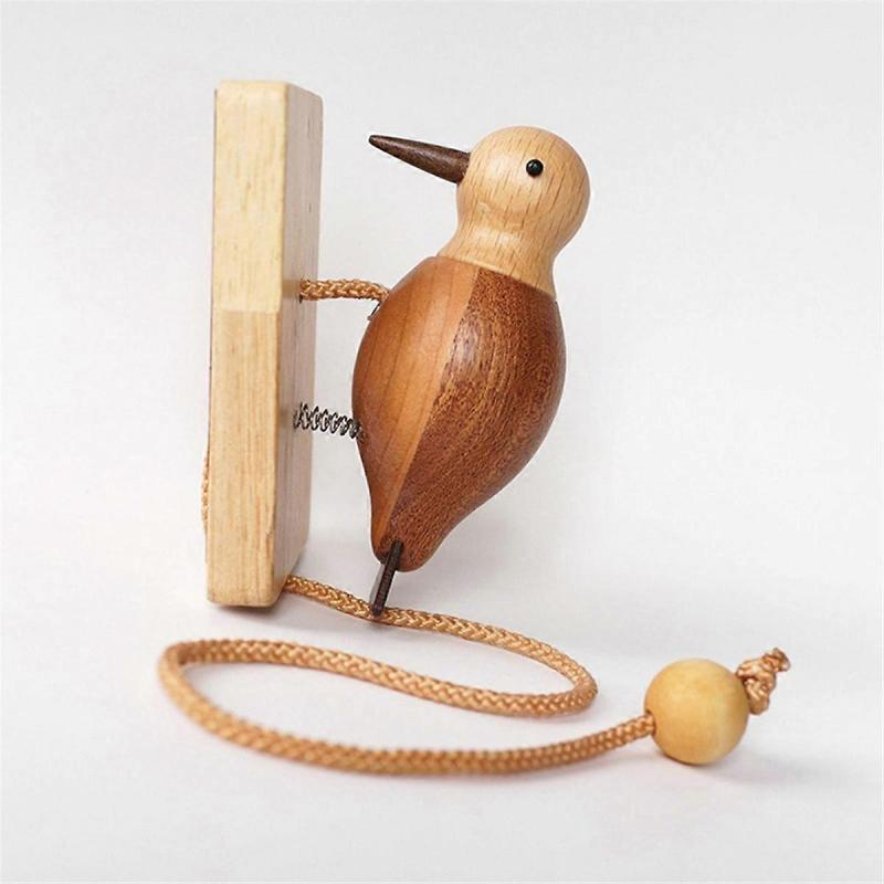 Wooden Woodpecker Door Bell Easy Installation Hanging Ornament Woodpecker Door Knocker for Indoor Window Wall Kids Toy