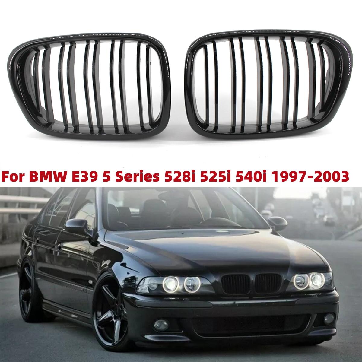 

1 пара автомобильных передних бамперов Kidney Racing Grille для BMW E39 5 серии 528i 525i 540i 1997-2003 Dual Line Sport Gloss Black Grilles