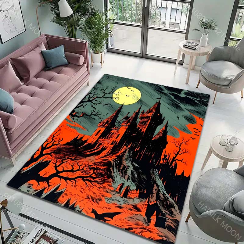Halloween Style Vampire Castle Carpet for Living Room Bedroom Sofa Home Decor Non-slip Floor Mat Modern Rugs Holiday Gift