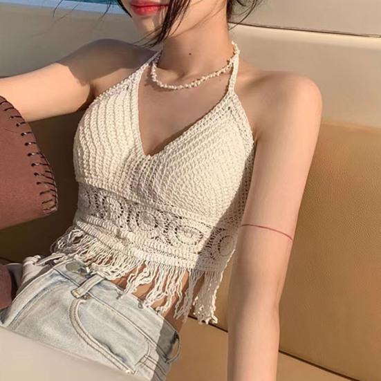 Letní Crop Top Pletená ramínka na špagety s odhaleným pasem bez zad Šaty bez ramínek