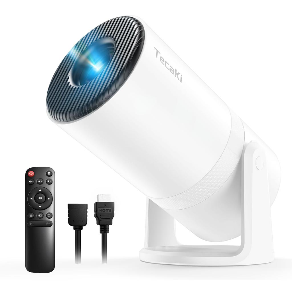 Tecaki Home Projector TV with Motorized Focus and Ceiling Automatic Keystone 4K 1080P Home Integrated Bluetooth 6 Wireless Large Compatible with DVD