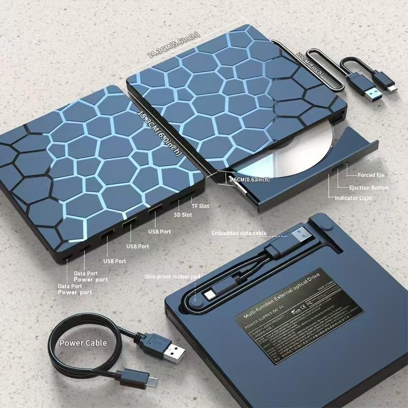 8-in-1 Multifunktionales Externes Optisches Laufwerk & USB/Brenner