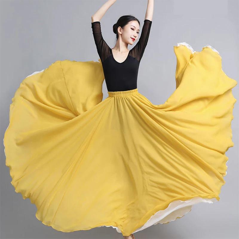 630 Degree Classical Dance Skirt Women Double-Side Chiffon Big Swing Skirt Belly Dance Costume Stage Performance Maxi Skirts