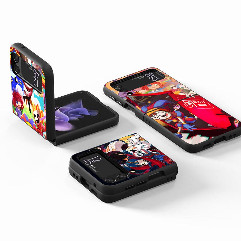Pomni Amazing Digital Circus Case for Samsung Galaxy Z Flip4 Flip3 5G PC Hard Phone Shell Z Flip 4 3 Black Zflip4 Zflip3 Cover
