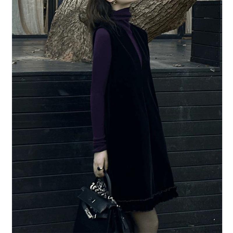 Elegant Heiress Black Tank Dress Set for Women: Autumn/Winter Chic Aura with High-Class Demeanor