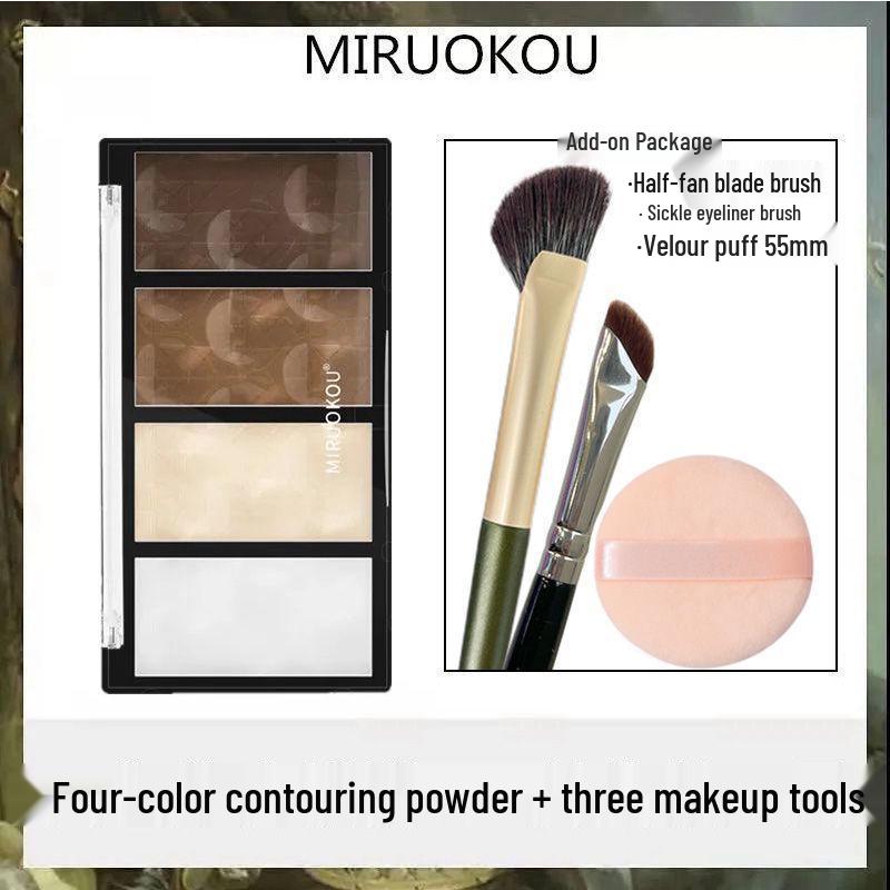 Mijoqo Four-Color Contouring Powder: Natural Highlighting & Shading Kit for V-Face and Nose.