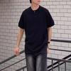 Men Shirt Round Neck Buttons Half Placket Short Sleeve Loose Fit Tops Waffle Texture Casual Tee Shirt Home Gym Streetwear