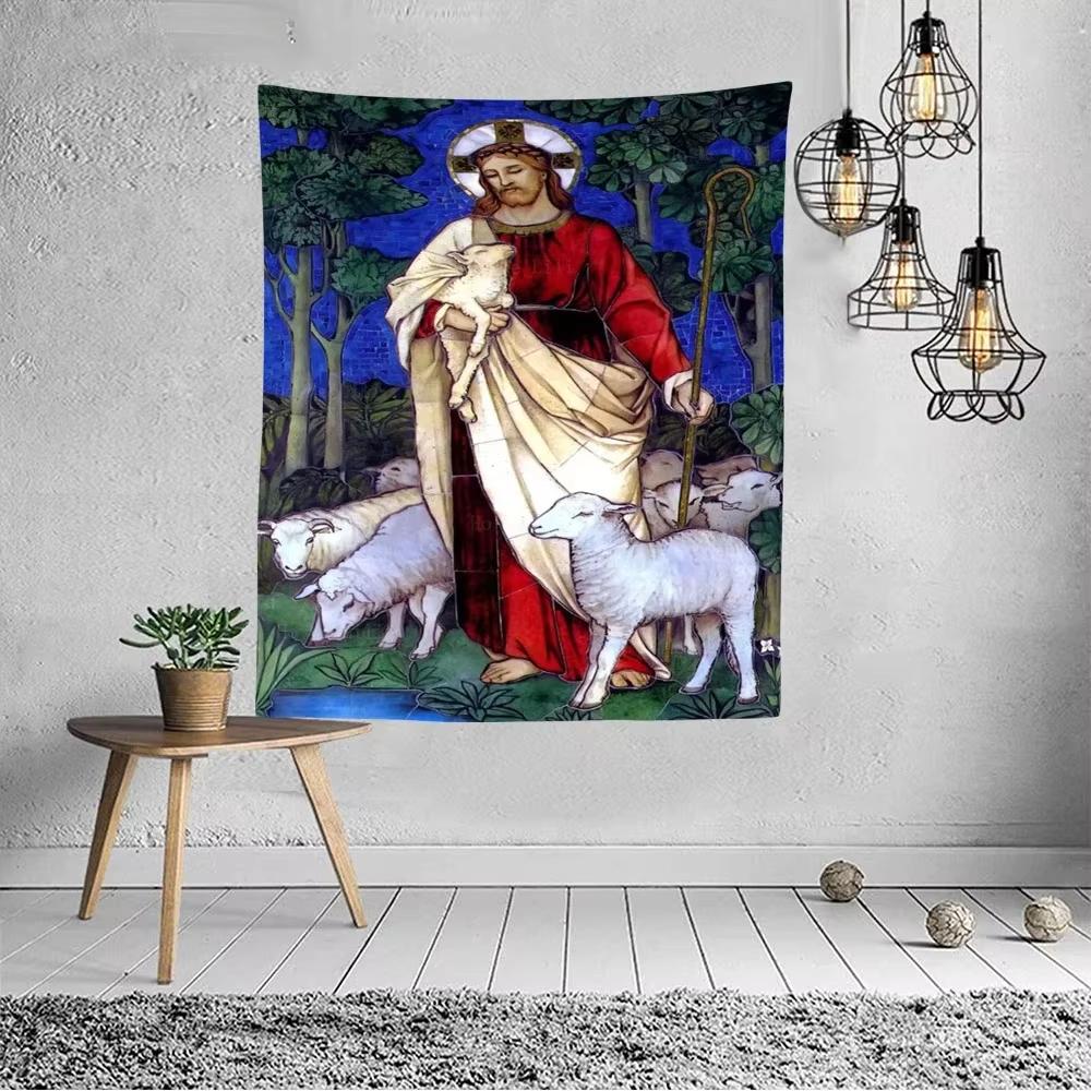Easter Resurrection Christ Icon Jesus Good Shepherd Bible Tapestry Wall Hanging Decoration Living Room Decor Blanket Backdrop