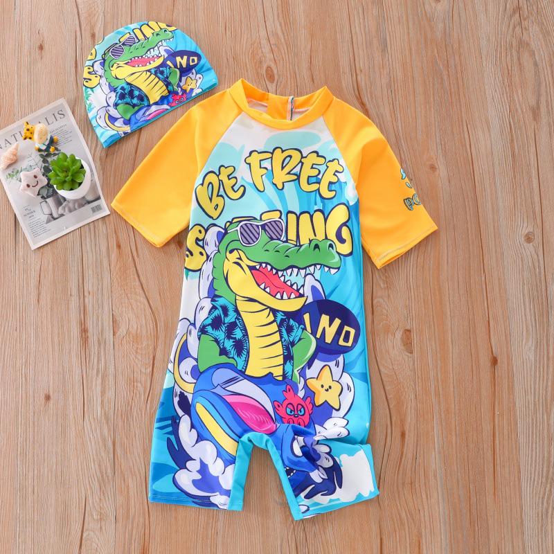 UPF50+ Boys' Dinosaur One-Piece Swimsuit for Kids