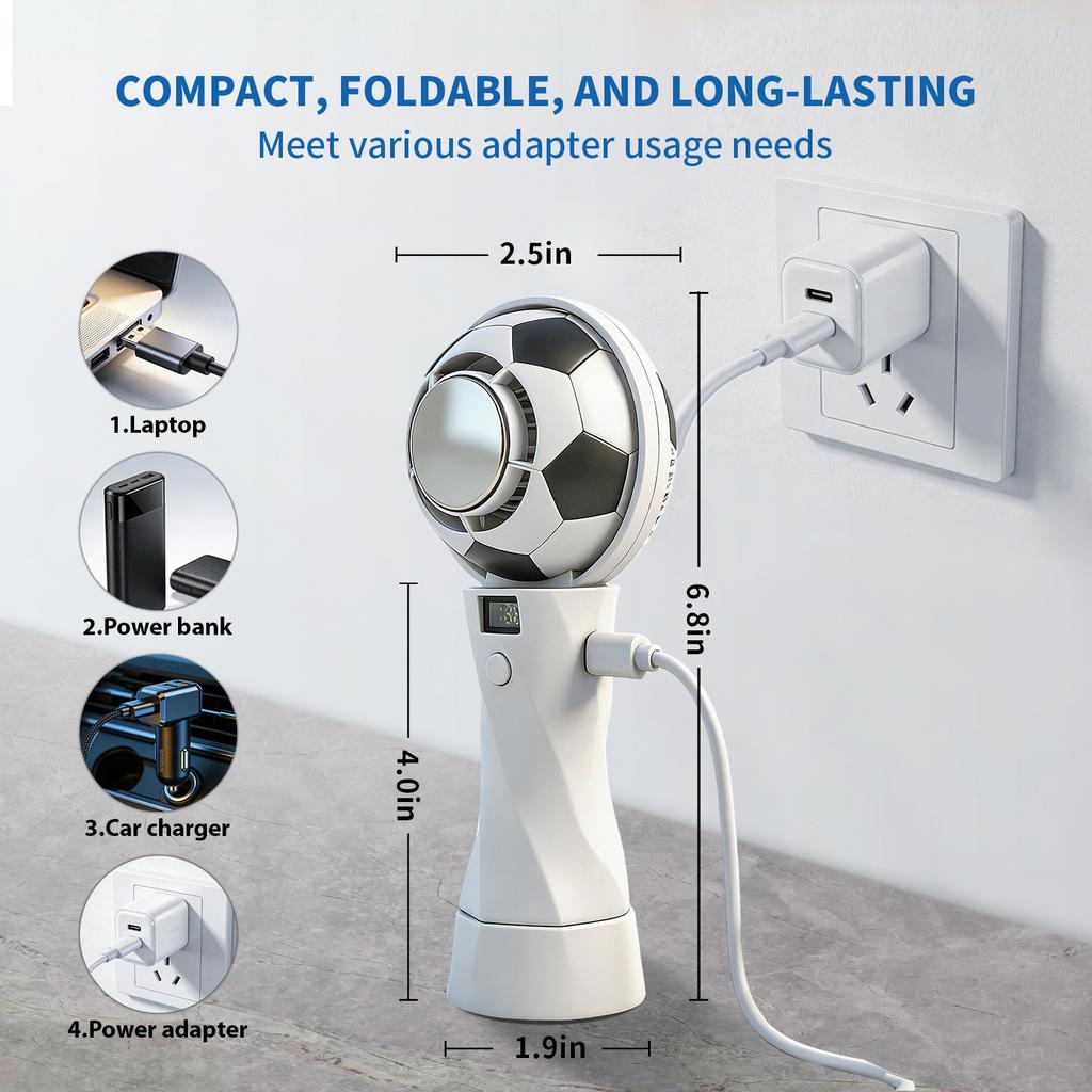 2026 model football handheld fan, cooling turbine, portable, small, neck-hanging, high-speed, cold compress, rechargeable fan