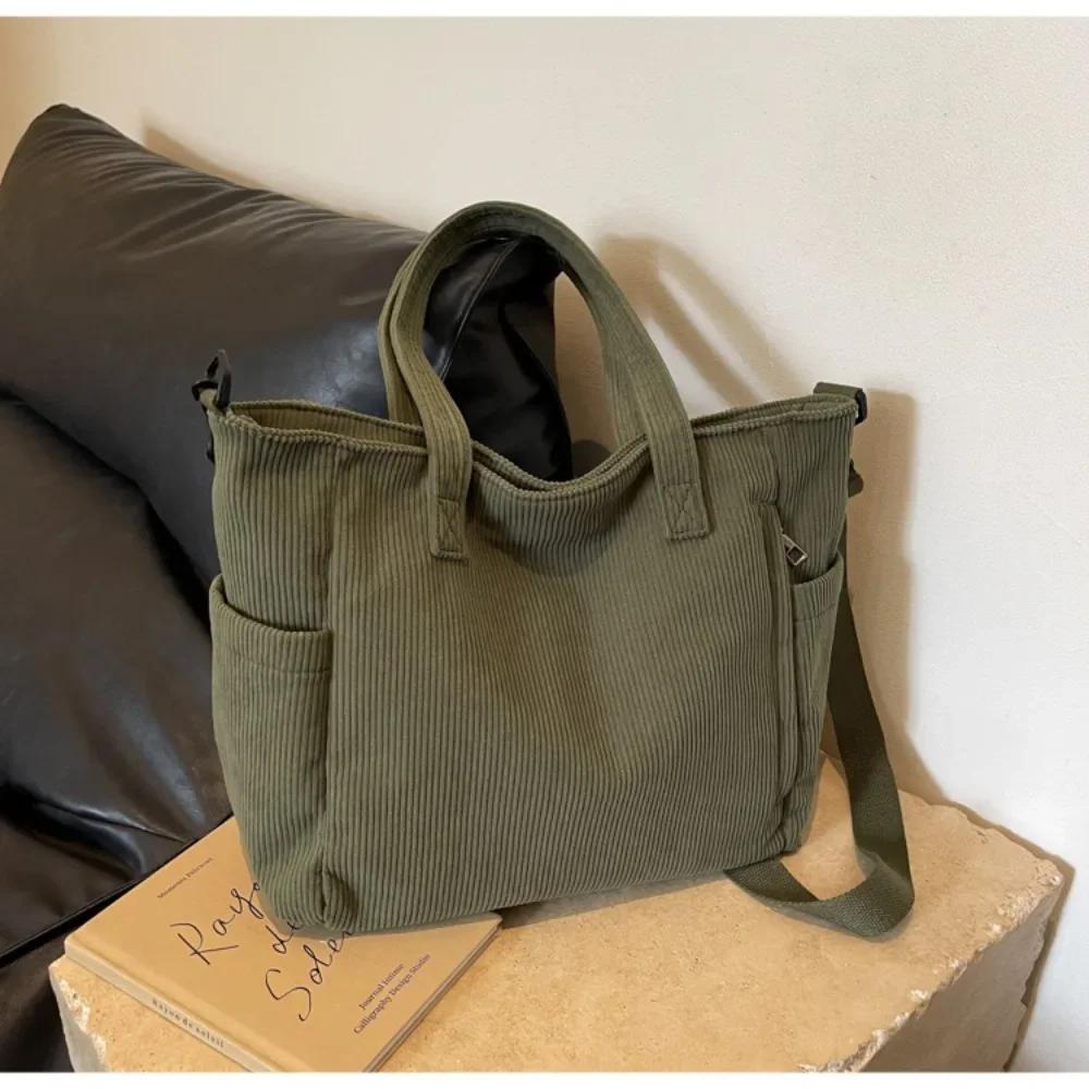 Borsa a Spalla Versatile alla Moda Vento College Pendolarismo Borsa Quadrata in Velluto a Coste Unisex Grande Capacità Tempo Libero Portatile a Tracolla