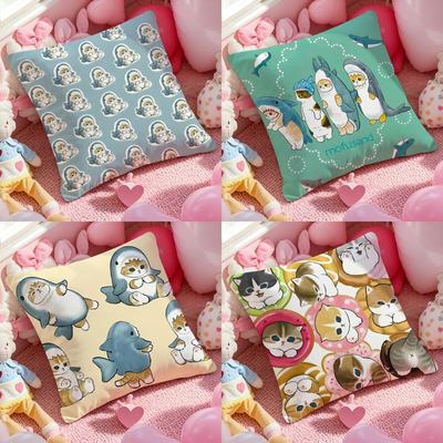 Cushion Cover Anti-dustmite Pillowcase Invisible Zipper Silky Short Plush Sofa Cushion Cover Mofusand Illustration