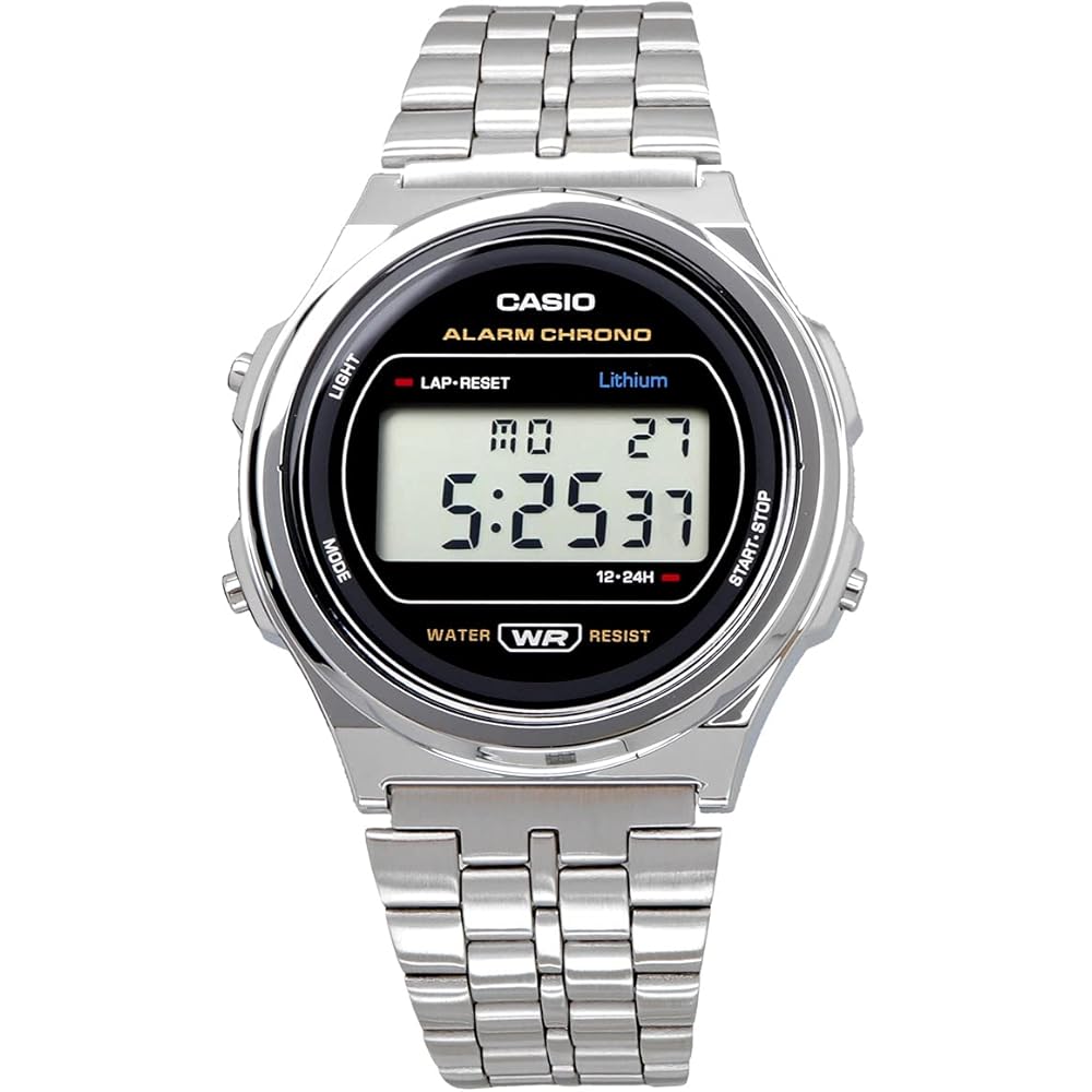 Casio Standard Vintage Unisex Classic Quartz Digital Watch Metal Silver Black A171WE-1A