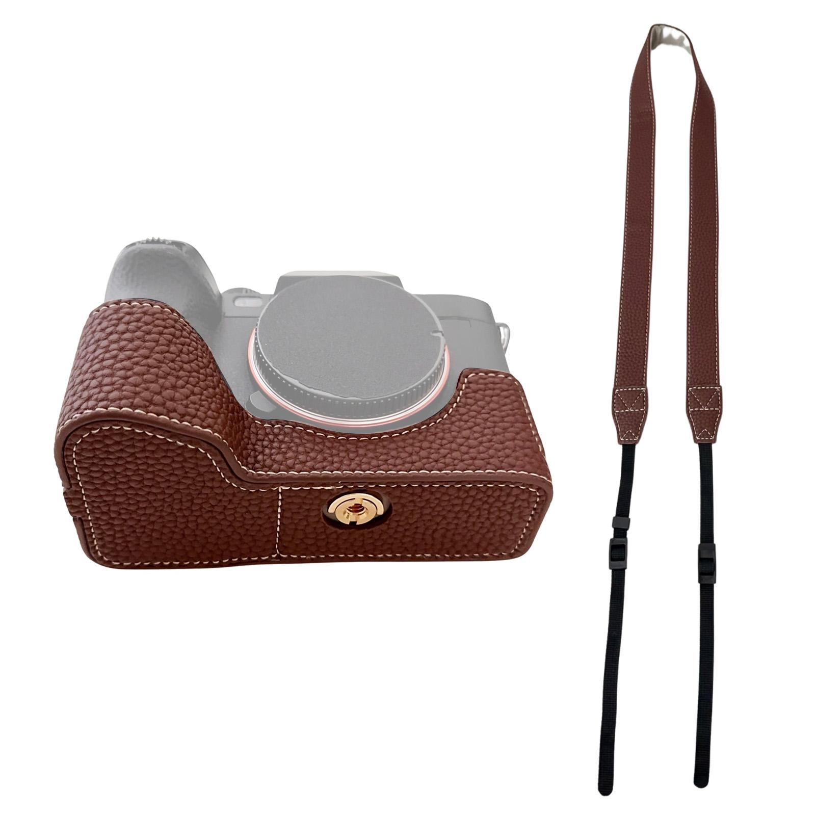 

Camera Half Case Camera Body Bottom Case PU Leather Half Camera Case with Shoulder Strap Opening Bottom and Hand Grip кофейный