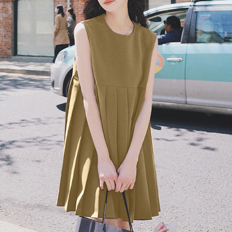 

ZANZEA Женское летнее платье с круглым вырезом, однотонное, свободное, без рукавов 5XL хаки