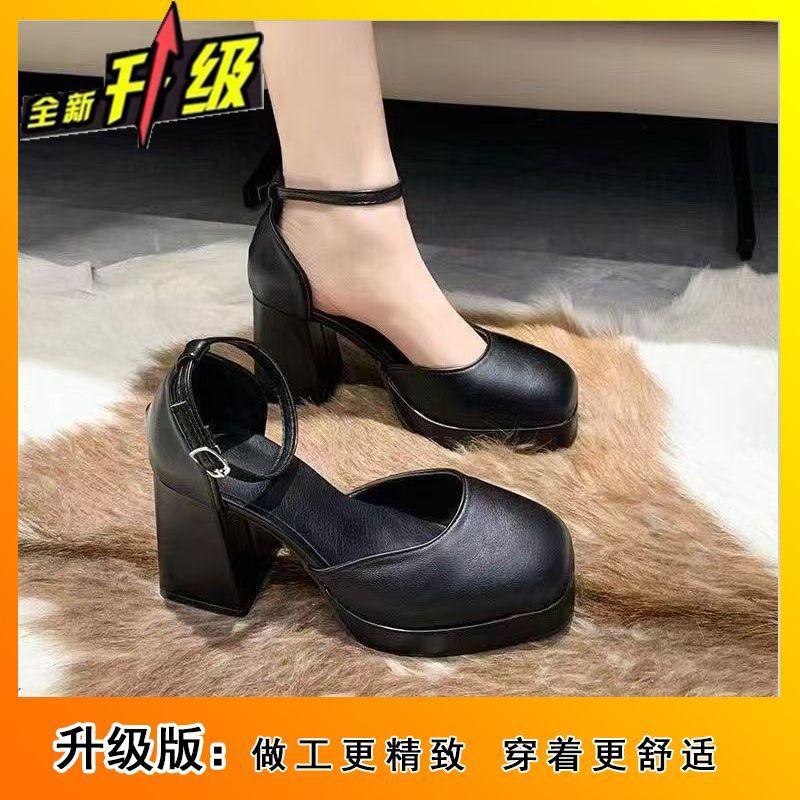 Buckle Square Head High-heeled Mary Jane Shoes 2025 Women's New Retro Japanese Small Leather Shoes Thick Heel Platform Single Shoes Women