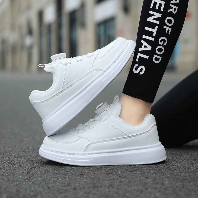 Men's and Women's Sports Shoes Autumn Fashion Children's Soft-soled White Shoes Medium and Large Children's Leather Waterproof Casual Button