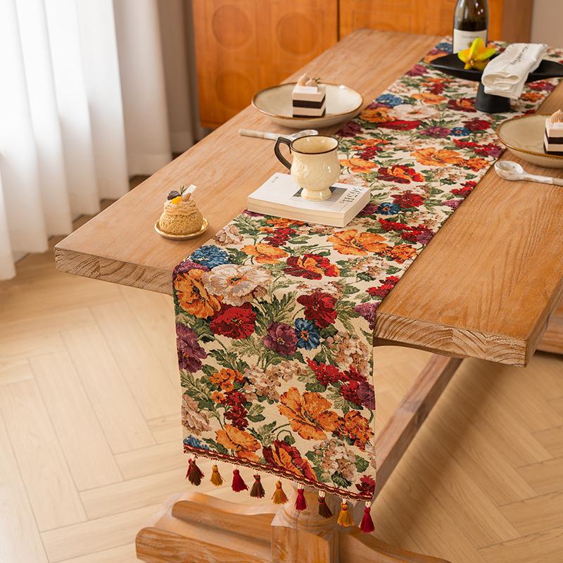 American Retro Floral Table Runner Long Decorative Cloth for Coffee TV Dining Table Atmosphere Fabric Cover