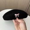 Japanese Embroidery Three-Dimensional Bow Woolen Beret Female Season Painter Hat Showing Face Small Pumpkin Hat
