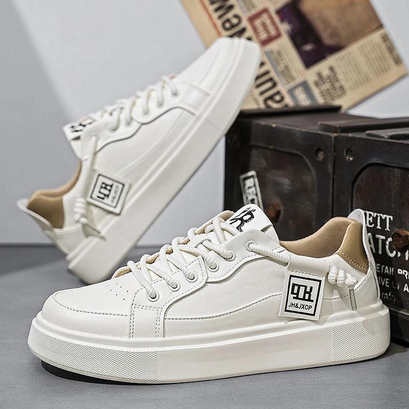 Fashion Soft Sole Lace Up Mens Shoes Casual Leather Outdoor Shoes Non-Slip Man Sneakers Handmade Leisure Walk Footwear Comfy Skate Shoes