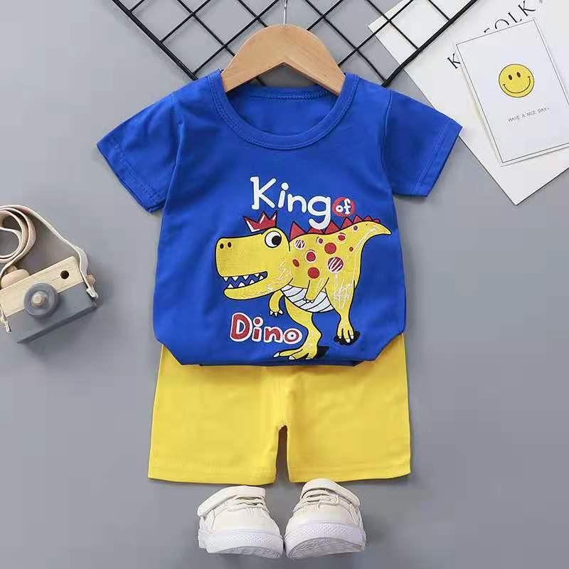 Baby Cartoon T Shirt Shorts Set With Cotton Fabric For Kids Ages 3 To 8