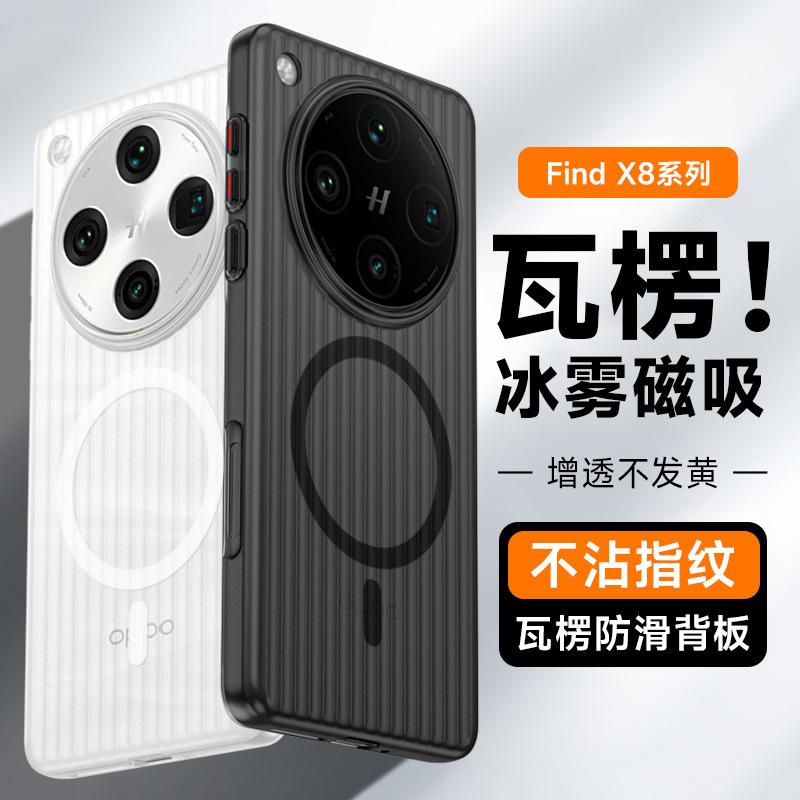 Applicable to OPPO Reno16 corrugated matte magnetic mobile phone case Find X9 anti-drop X8S + non-yellowing protective case