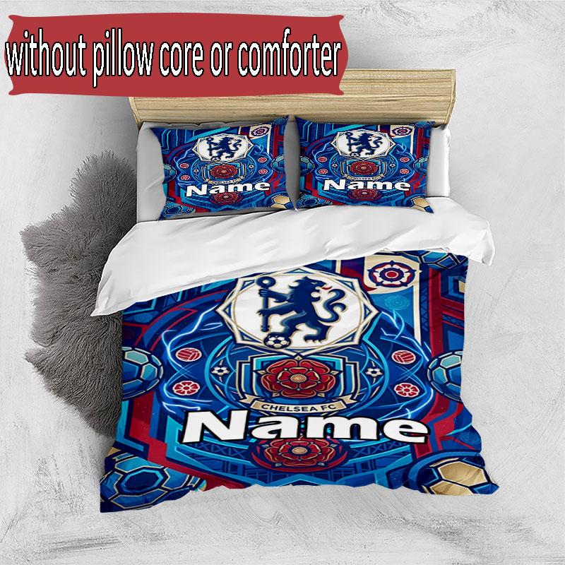 3pcs Duvet Cover Set (1*Duvet Cover + 2*Pillowcase, Without Core), Custom Name Chelsea Football Club Pattern Bedding Set, Home Bedroom Decor Gift
