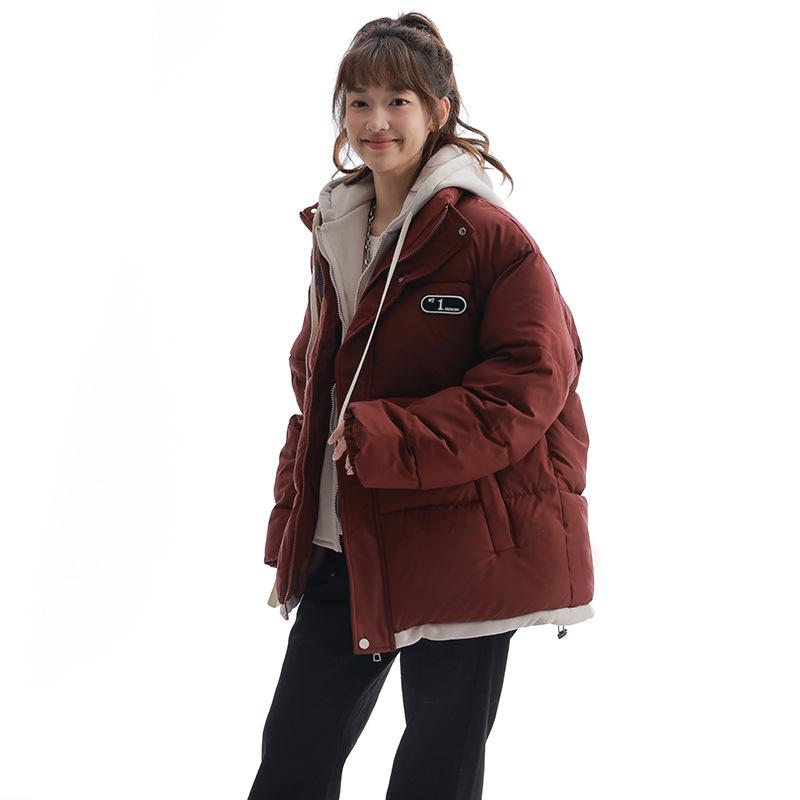 

New Fake Two-piece Casual Cotton-padded Clothes Women s Short Winter Sweater Hat Loose Contrasting Cotton-padded Clothes S