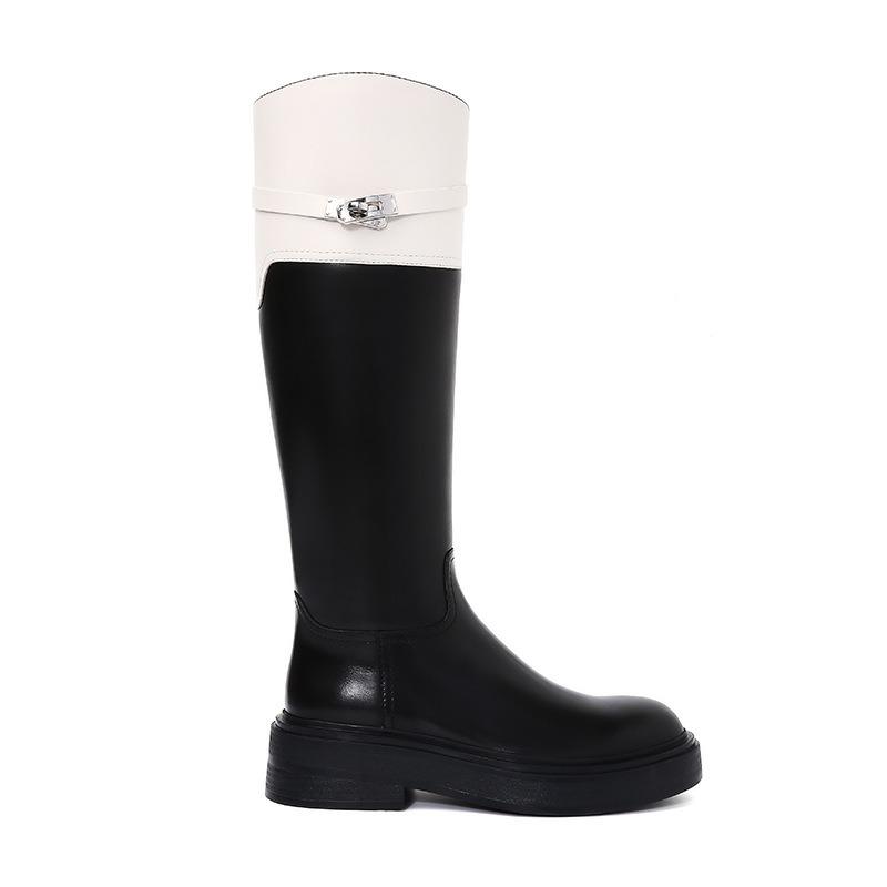 [] Like quality~ round head color matching lock thick heel medium and high boots knight boots women's boots