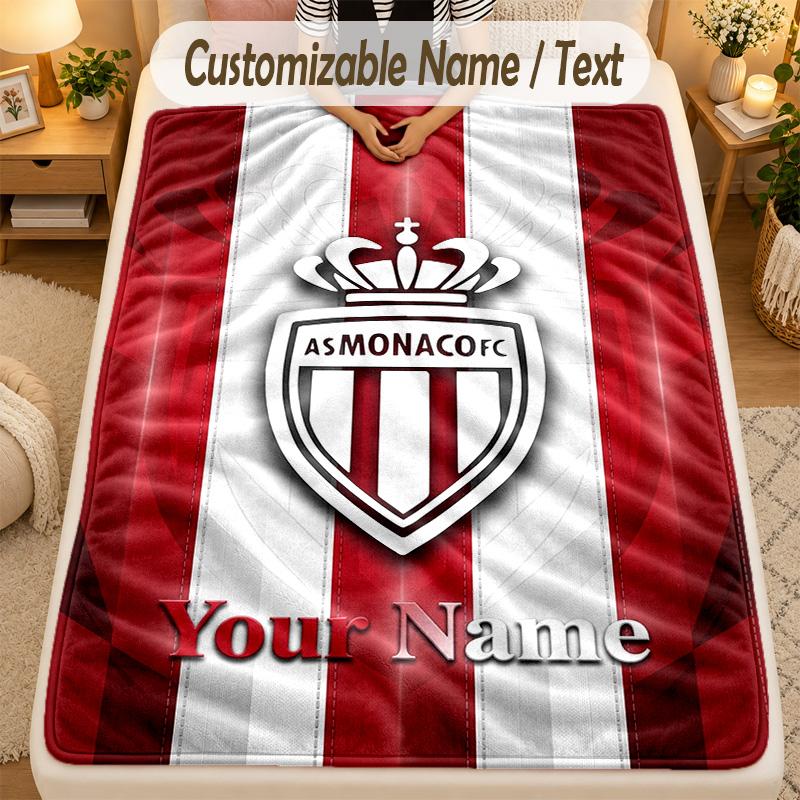 Flannel BlanketMonaco FC Custom Name Text Personalized Soft Warm Throw Blanket Home Decor Gift