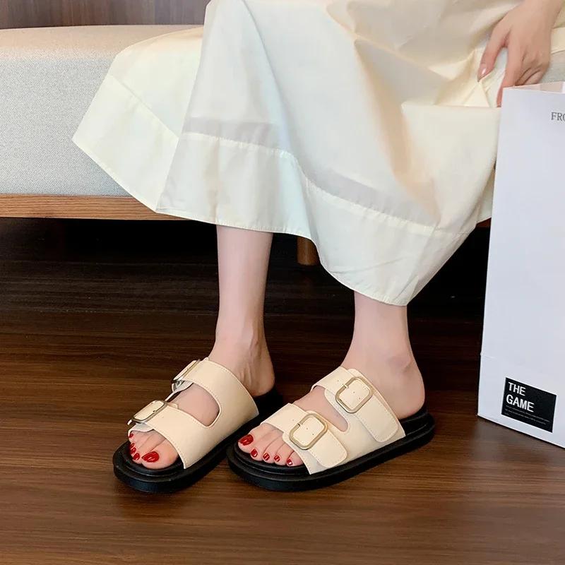 Fashion Women's Slippers Summer 2025 Fashion Open Toe Belt Buckle Outdoor Shoes for Women Classic Best Seller Comfortable Flat Slippers