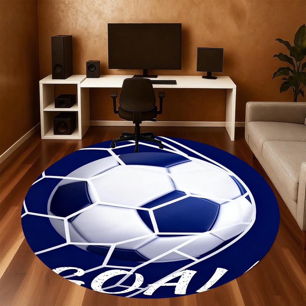 1PC Soccer Goal Round Chair Mat Area Rug - Non-Slip, Floor Mat for Office, Bedroom, and Indoor Decor -Gift D1127216