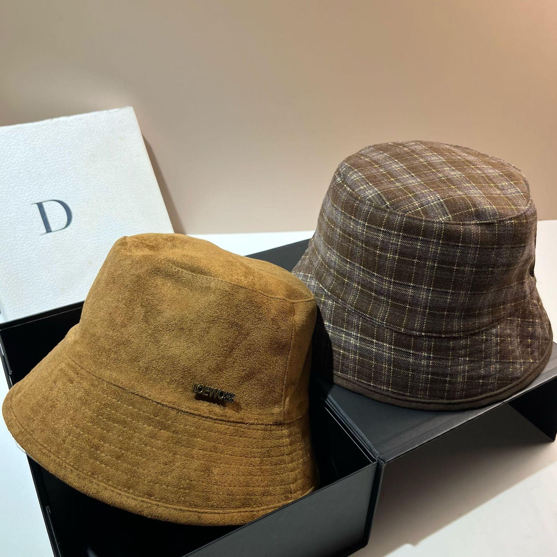 Двусторонний Полированный Хлопковый Клетчатый Панама-Ведро Простой Однотонный Универсальный Наружный Замшевый Козырек-Шляпа M（56-58cm）