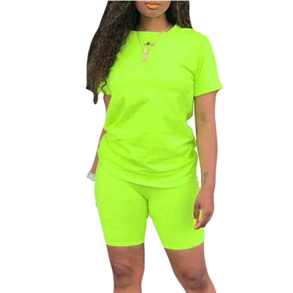 Women's 2 Piece Casual Sports Solid Color Suit Short Sleeve Top And Pants Set