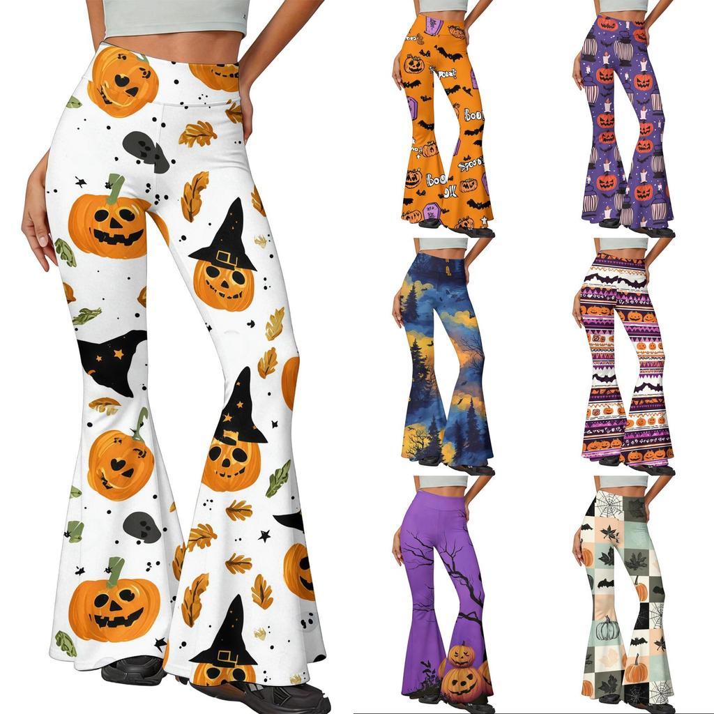 Women's Casual Halloween Print Flared Yoga Pants High Waist Stretch Comfortable Fit Soft Fabric Leggings