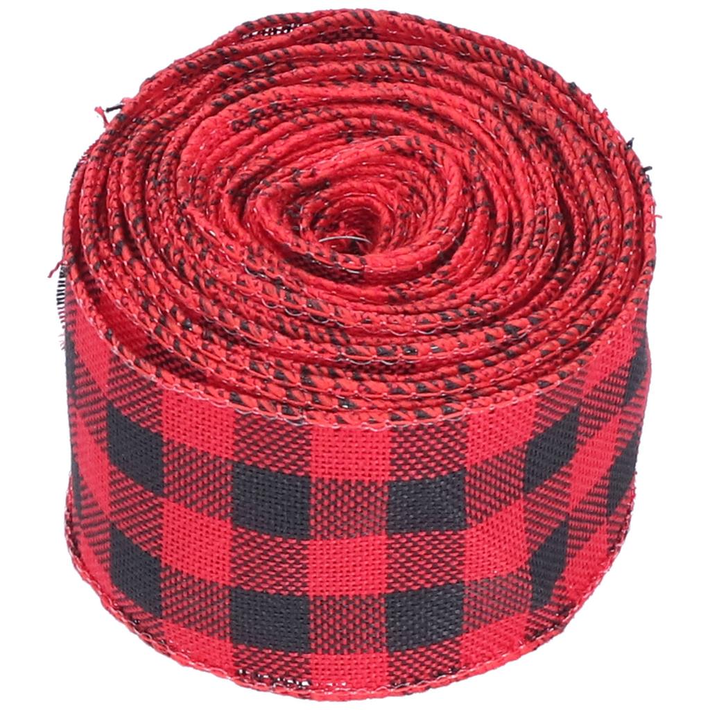 5m Christmas Wired Edge Ribbon Decorative Plaid Ribbon for Home DIY Gift Wrapping Crafts(Black Red )