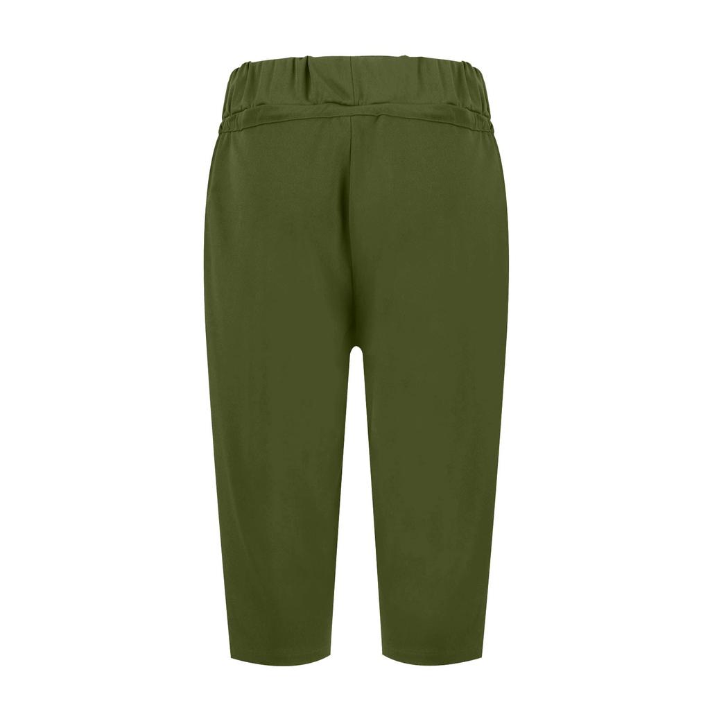 Women's Solid Color Casual Pants Elastic Waist High Waist Drawstring 7/10 Pants Athletic Casual Pants