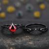 Red Crystal Gemstone Square Diamond Black Couple Rings - Retro Style Electroplated Jewelry