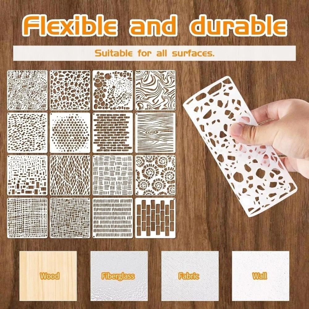 16pcs Reusable Craft Stencils Textured Hollow-out Painting Stencils Layered Drawing Stencils