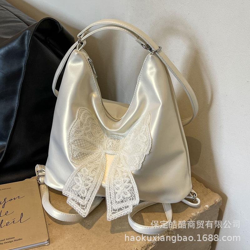 Large Capacity Backpack Women's 2025 New Trendy Student Schoolbag High-end Bow Shoulder Underarm Tote Bag