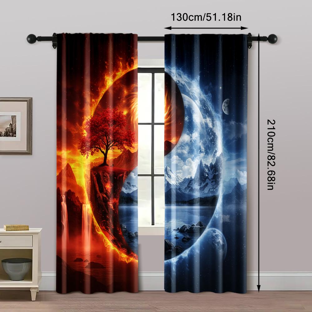 2pc, Curtains Yin and Yang Polyester,Without Electricity Festive Holiday Suitable for Holiday Parties, Home Decor