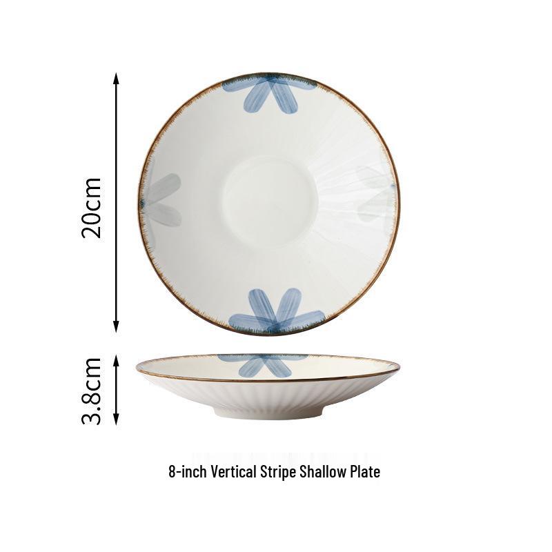 Japanese Ceramic Ink Wash Bowl and Plate Set - Tableware for Home Dining