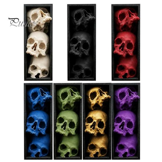 Dark Fantasy Wohnaccessoires 3 Stück Halloween 3-stufige Totenkopf-Buchstützen, Gotische Harz-Regaldekoration für Büro, Einzigartige Buchstopper Spukiges Skelett