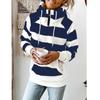 Europe America New Style Womens Autumn Winter Personalized Stripe Hooded Fashion Casual Raglan Sleeve Kangaroo Pocket Sweatshirt