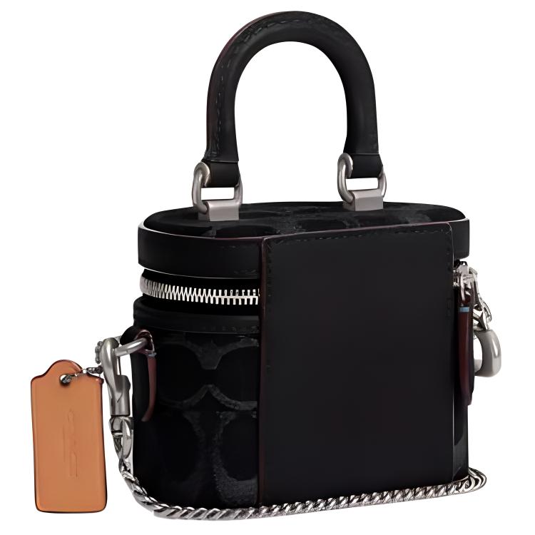 Coach Sac à Bandoulière Mini Iconique en Denim avec Fermeture Éclair Trail 12 Sacs à Main pour Femmes Noir CT097-LHBLK