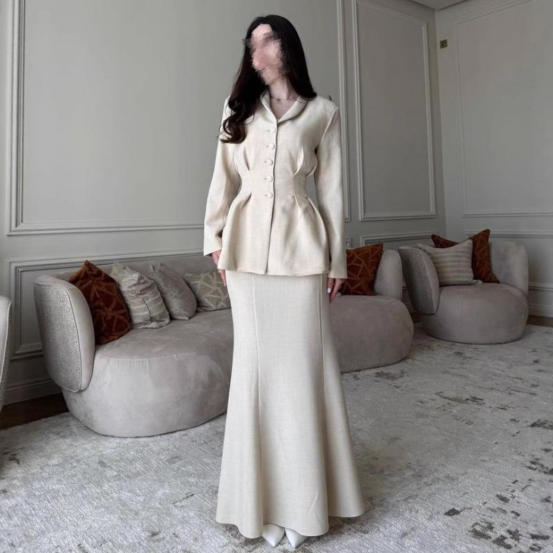 European and American cross-border 2005 autumn suit elegant women's slim fit fashion versatile matching exquisite top fishtail skirt