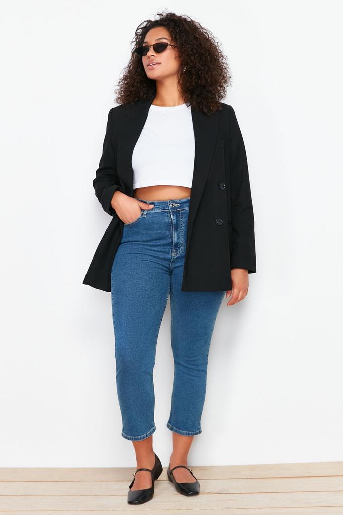 Women's Style Plus Size Blue Short Length Stretchy Skinny Denim Jeans