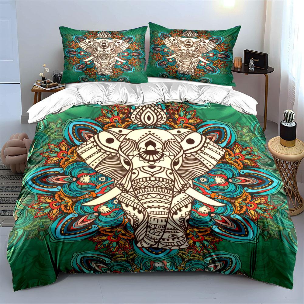 Elephant Mandala Art Set Decor Soft Skin-Friendly Bedding Set Includes 1 Duvet Cover And 2 Pillowcase Gift