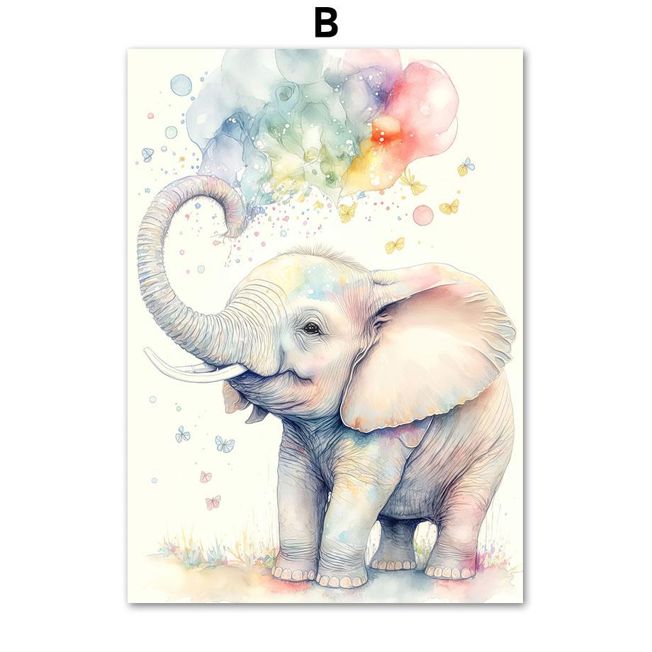 

Акварельный слон, дельфин, сова, черепаха, овца, плакат, скандинавский настенный художественный принт, холст, картина, мультяшные фотографии, декор для детской комнаты 21x30cm No Framed