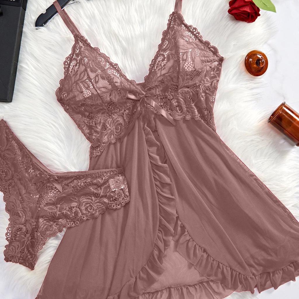 Multi-Color Mesh V-Neck Lace Camisole Lingerie Set